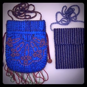 Handmade beaded blue handbags Set of 2